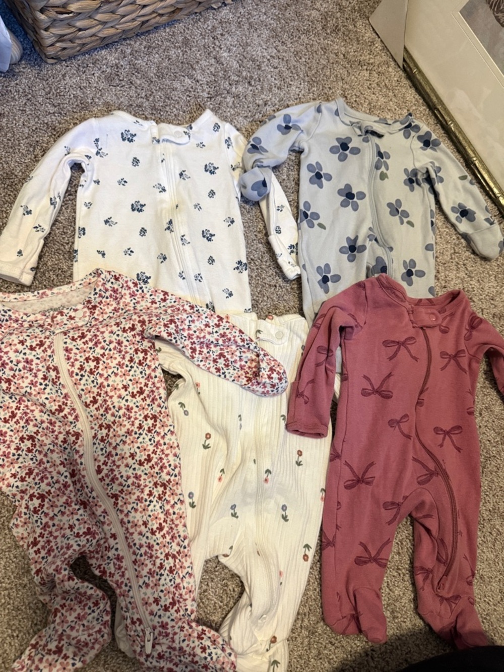 Carter's Baby Footie Sleepers in White, Blue, Pink and Mauve Prints